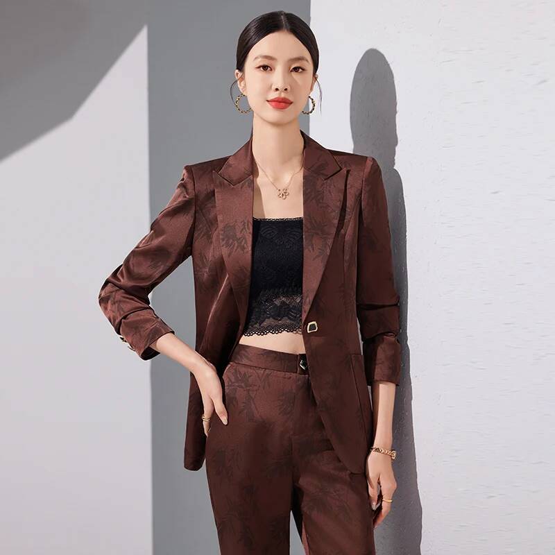 Women Formal Wear For Interview - 高品質生地のフォーマルパンツスーツ 女性用 プロフェッショナルワークウェア ブレザー ファッション 花柄