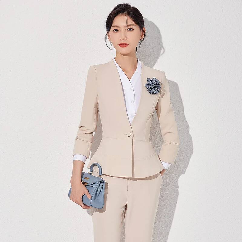 Women Formal Wear For Interview - フォーマルな制服スタイルの女性ビジネスワークウェアブレザー女性パンツスーツ秋冬プロフェッショナルキャリア面接ズボンセット