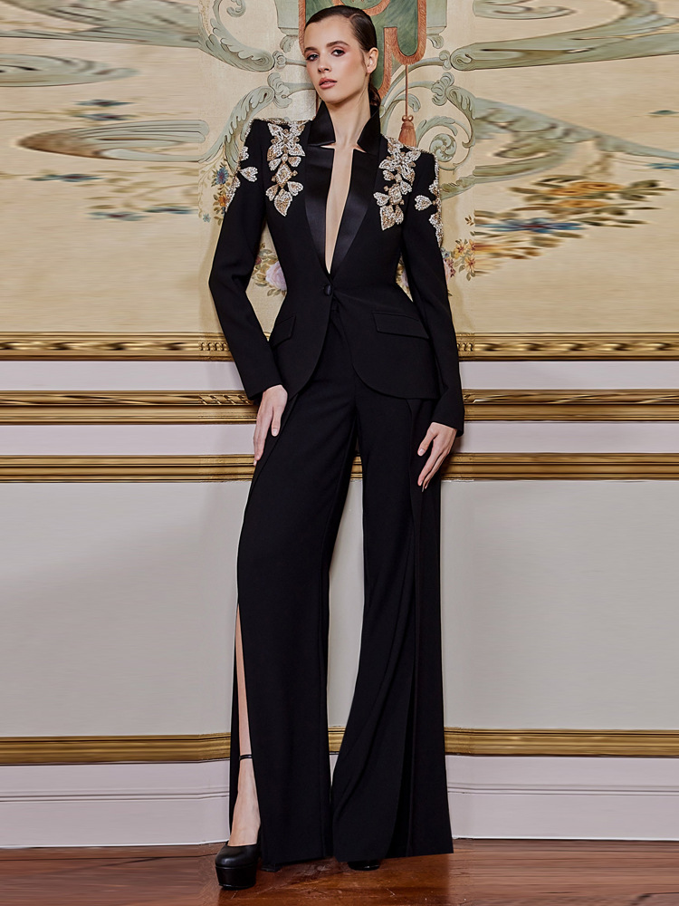 Women'S Formal Wear Suits - ハイストリート 最新2026年 デザイナースーツ レディース ビーズダイヤモンド スタンドカラー