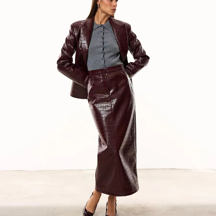 Women'S Formal Wear Suits - IG レディース バーガンディ クロコダイル柄 フェイクレザー 2ピース