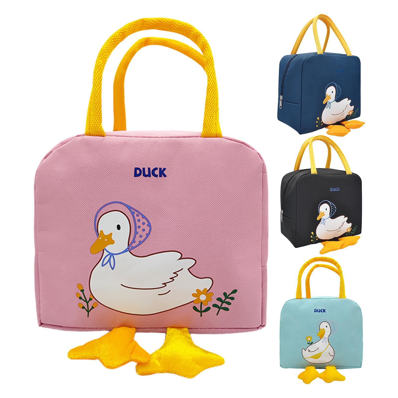 Structured Handbag Work - かわいいアヒルデザインのランチバッグ、温冷食品対応の再利用可能な断熱トートバッグ、女性向けのポータブルピクニックハンドバッグ、学校、職場、キャンプに最適