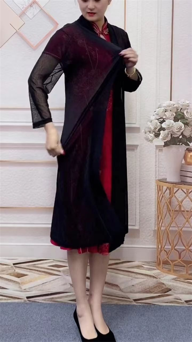 Elderly Women Formal Wear - 夏に中高年女性向けの高級な新しいメッシュショールをスカート、薄手のジャケット、日焼け止めと合わせて着用