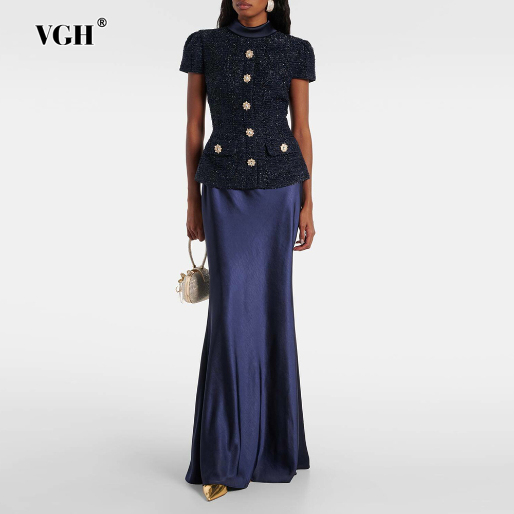 Women'S Formal Wear Suits - VGHシックなツーピースセット レディース スタンドカラー 半袖 スプライス ポケット