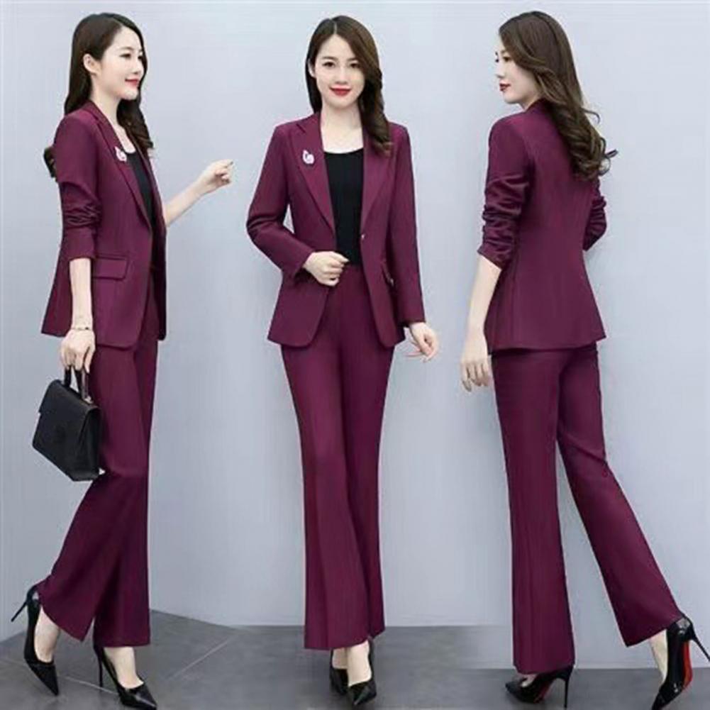 Women'S Formal Wear Suits - 2点セット レディースフォーマルコートパンツセット 襟付き長袖スーツジャケット スリムフィット 無地フレアパンツ デイリーウェア