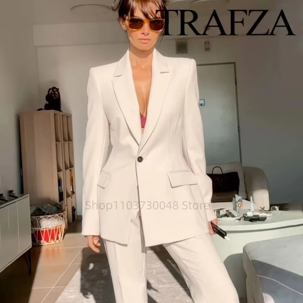 Women'S Formal Wear Suits - ファッションオフィスレディースブレザーとパンツスーツフォーマルホワイト/レッド女性ジャケットズボン女性ビジネスワークウェア2ピース女性セット