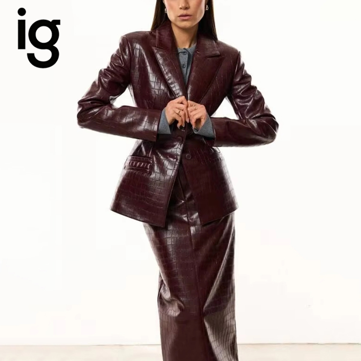 IG レディース バーガンディ クロコダイル柄 フェイクレザ - Women'S Formal Wear Suits のレビューと価格