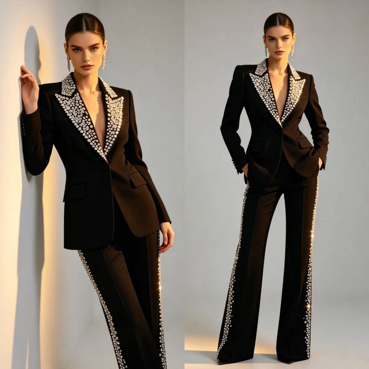 ファッションクリスタル 2 ピーススーツピークドラペルジャケ - Women Formal Wear For Plus Size のレビューと価格