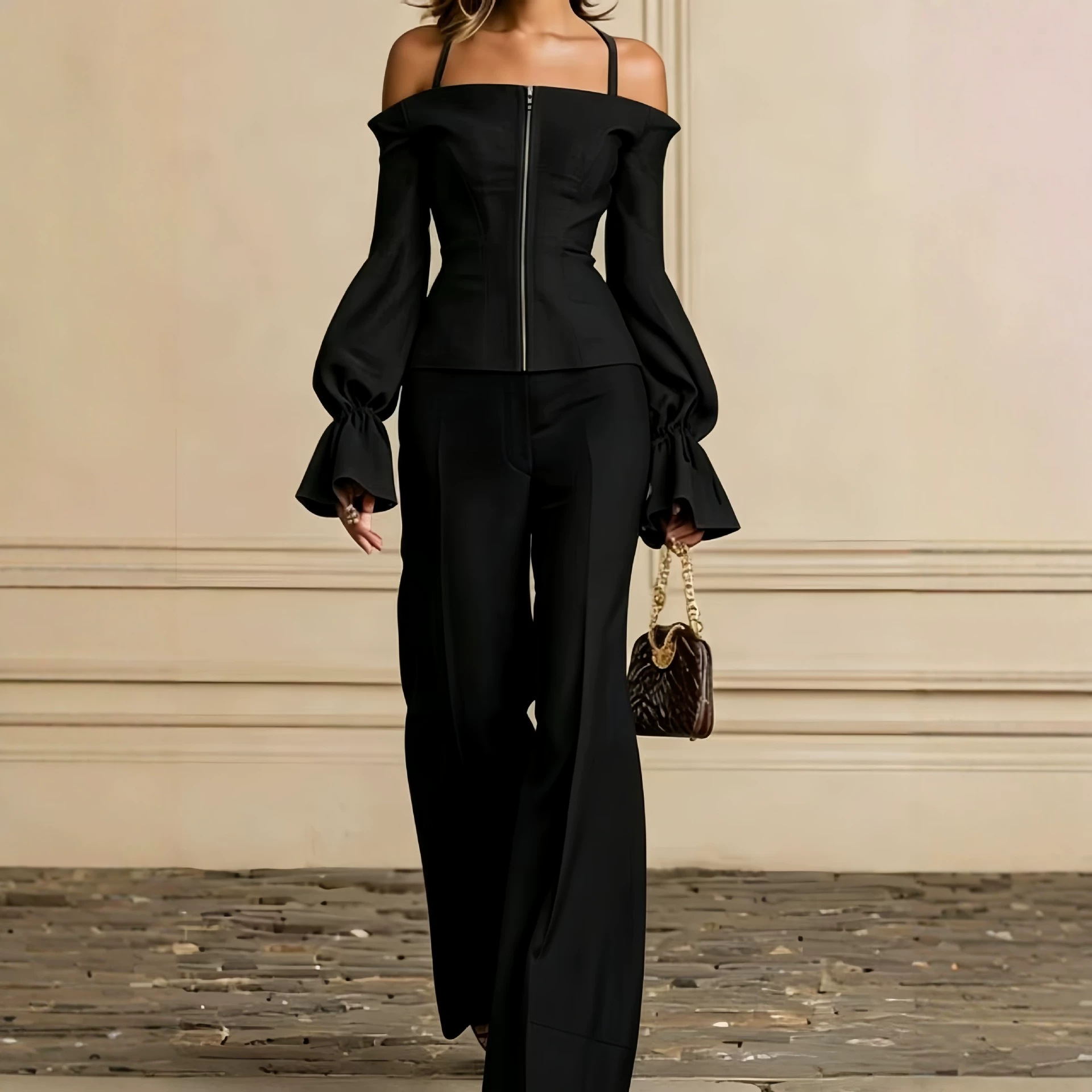 2ピースパンツセット レディース 無地 スパゲッティストラッ - Women'S Formal Wear Suits のレビューと価格