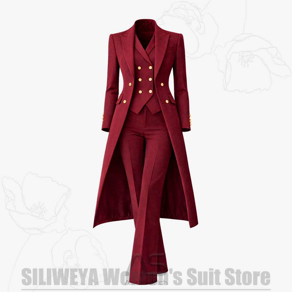 レディーススーツ 3ピース ダブルブレスト ロングコート ベ - Women Formal Wear For Party のレビューと価格