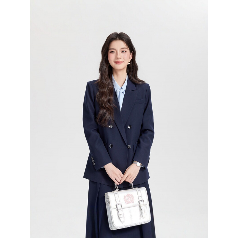 ネイビーブルーのダブルブレストレディースビジネススーツ202 - Women Formal Wear For Interview のレビューと価格