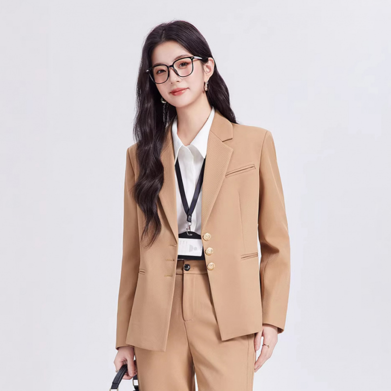 カーキ色の女性用スーツセット、高級感のあるカジュアルビジネス - Women Formal Wear For Interview のレビューと価格