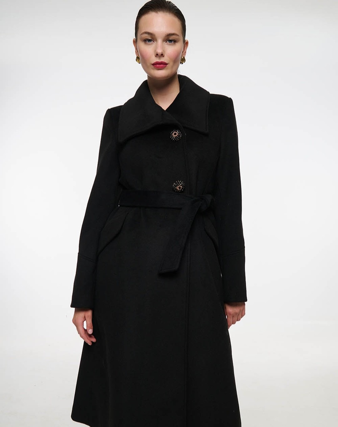 ヴィンテージ風黒スタンドカラー女性用ウールコート、プラスサイ - Women Formal Wear For Plus Size のレビューと価格