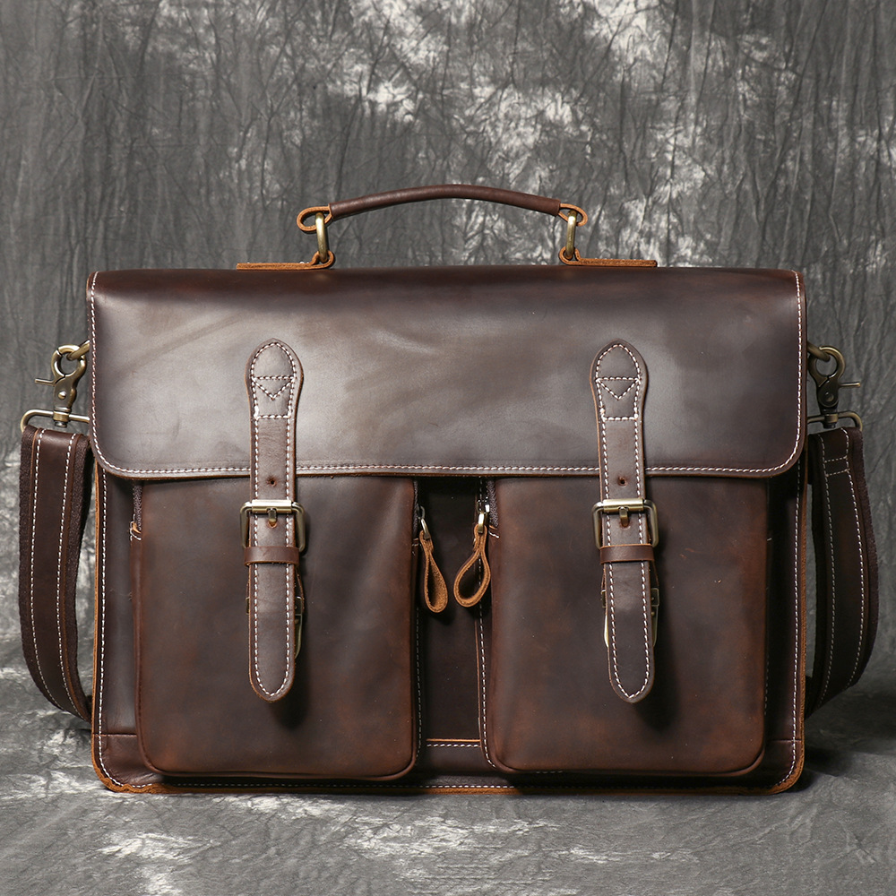 男性用クレイジーホースヴィンテージレザーバッグ,大容量,15 - Structured Handbag Work のレビューと価格