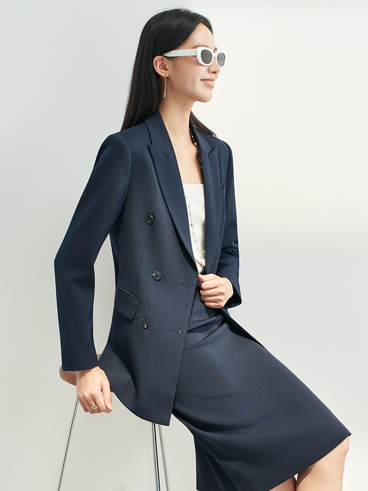 ネイビーブルーのプロフェッショナルスカートスーツ（女性用）、 - Women Formal Wear For Interview のレビューと価格
