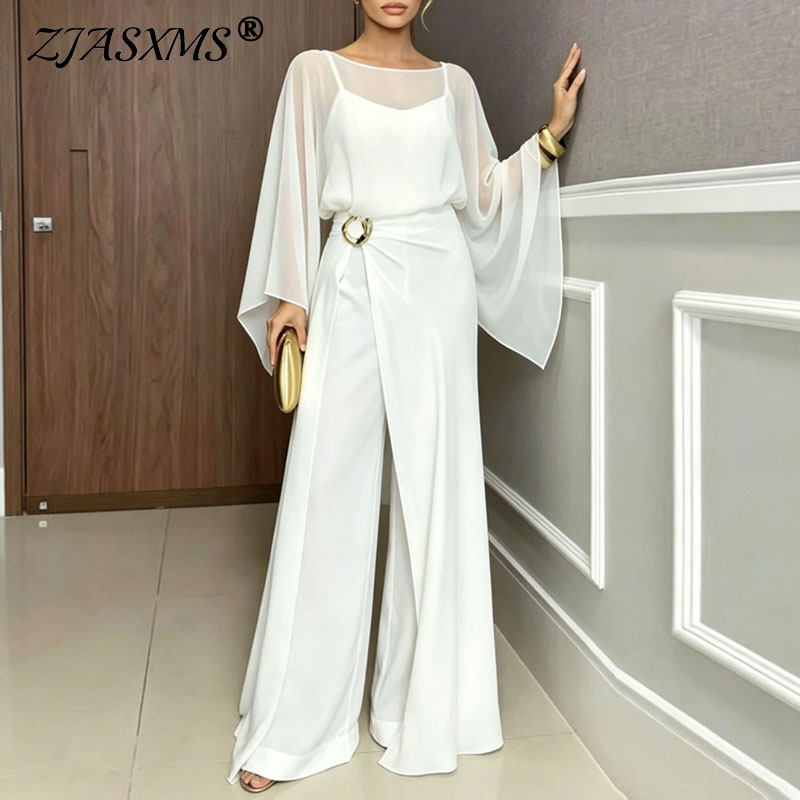 女性フォーマルジャンプスーツ 2 個セットシアーフレアスリー - Women'S Formal Wear Suits のレビューと価格