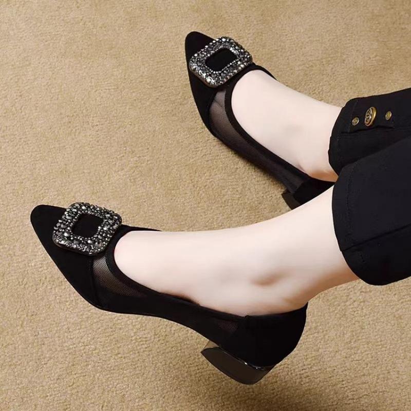 エレガントなポインテッドトゥメッシュブロックヒールパンプス、 - Women'S Work Fashion のレビューと価格